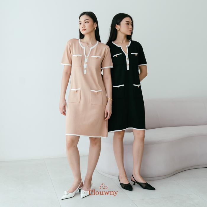 Clouwny Ventura Knit Dress Wanita Lengan Pendek Simple Elegant Premium Knit Fit to XXL Gaun Midi