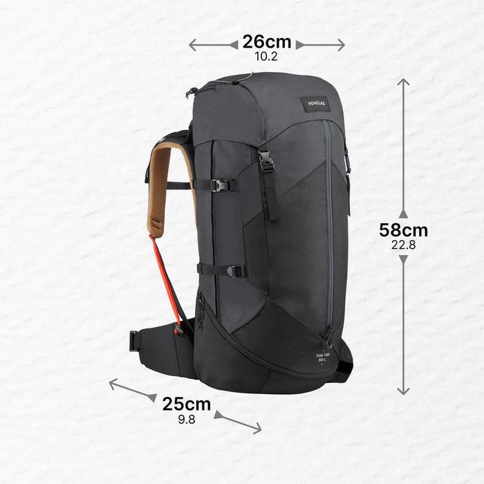 Decathlon Forclaz Tas Mendaki Pria Carrier Backpack Trek 100 Easyfit Black 50L - 8559690