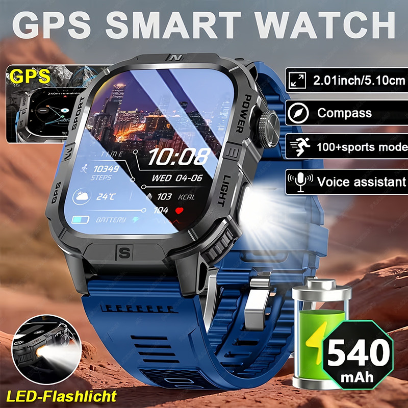 Jam Tangan Pintar GPS dengan Kompas Militer dan Lampu Senter