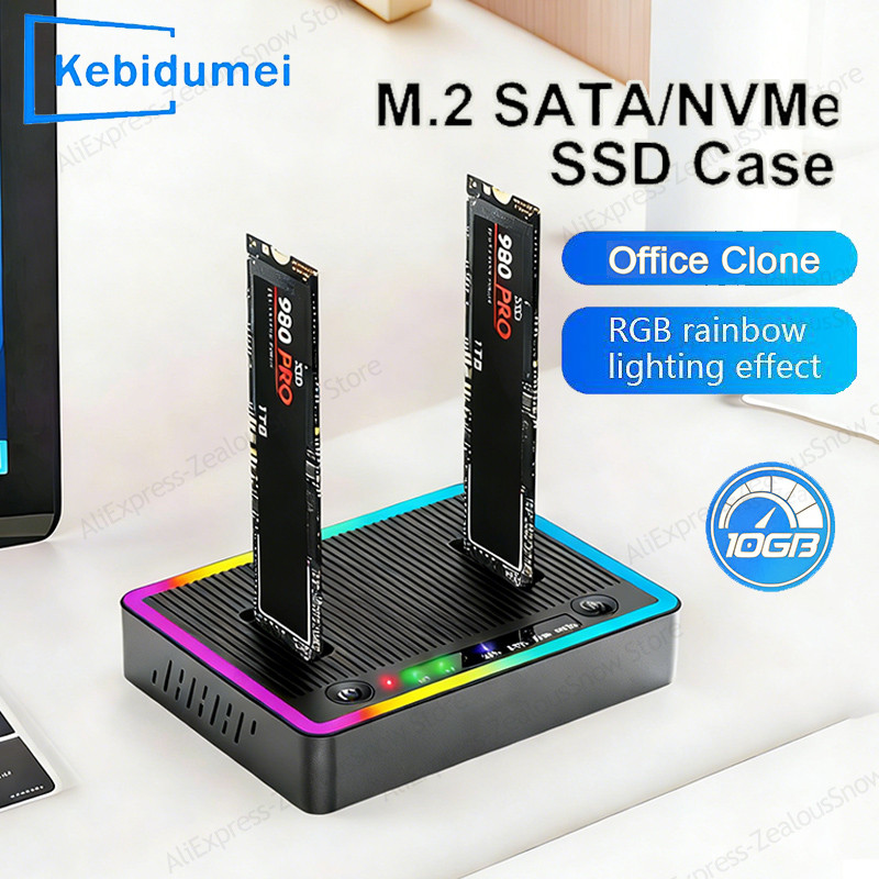 Dual-Bay M.2 NVME/SATA SSD Clone Docking Station Offline Clone Hard Disk M.2 SSD Duplicator USB GEN2