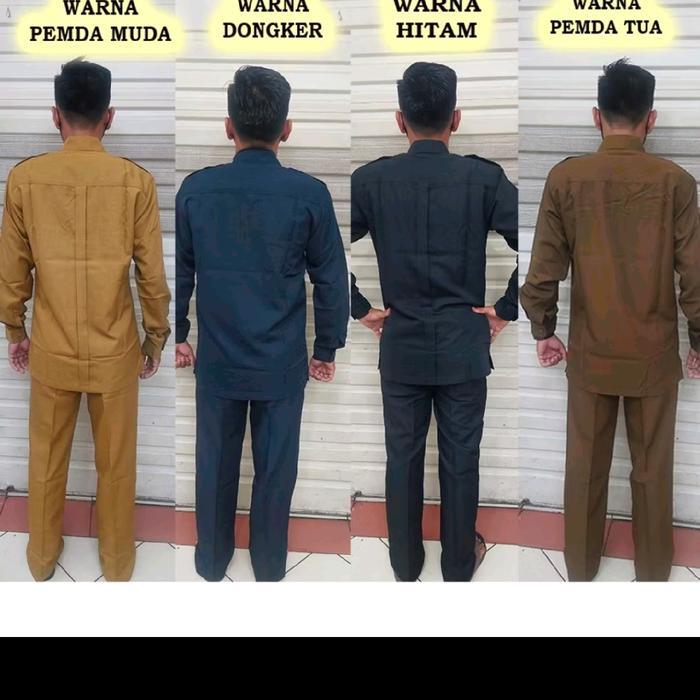 setelan baju dinas pdh laki-laki lengan panjang warna pemda tua muda dongker hitam seragam pns