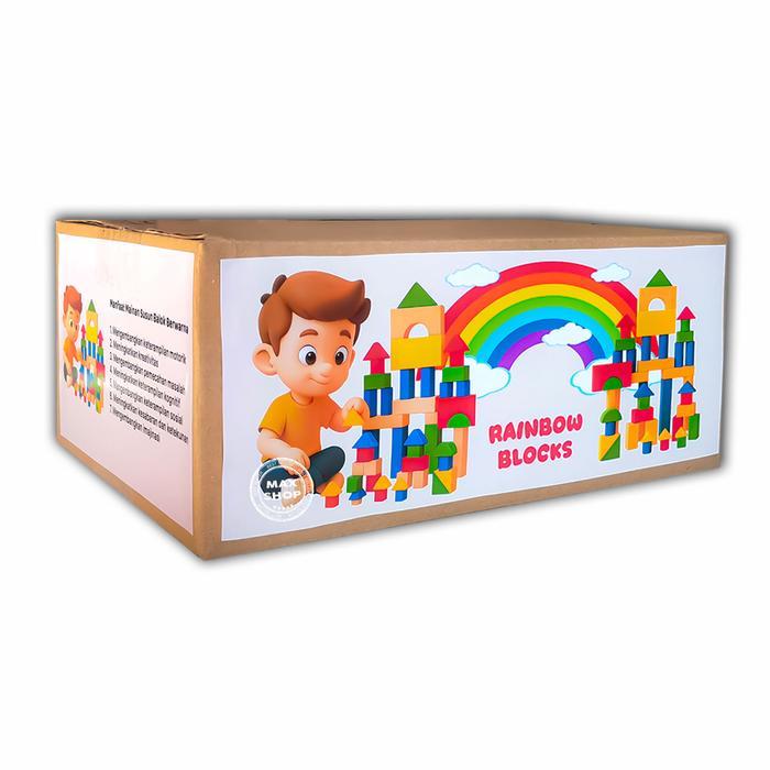 Mainan Balok Susun Kayu Besar 100pcs Mainan Edukasi Anak Wooden Block