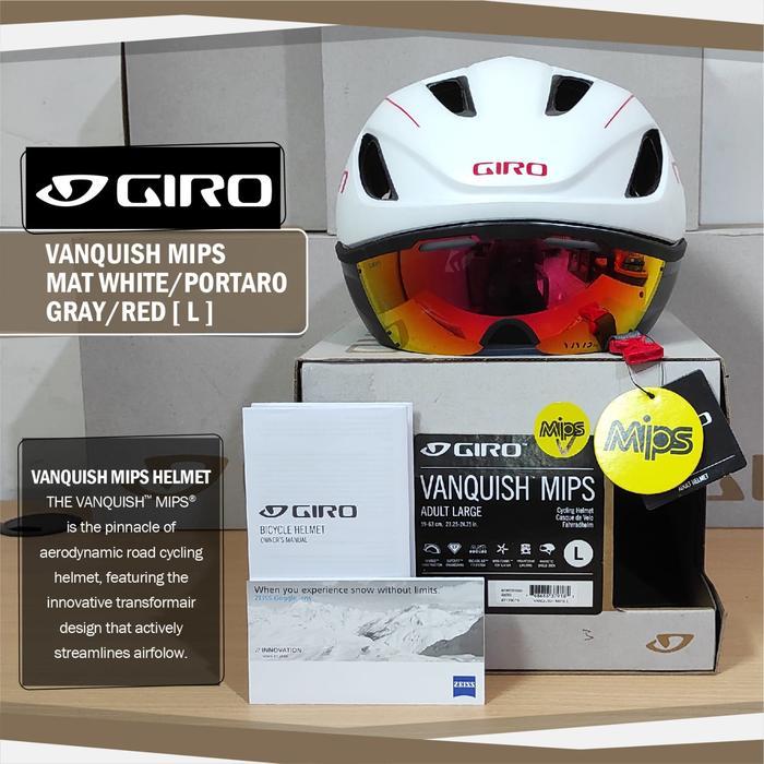 Terbatas Giro Vanquish Aero Helm PS - MATT White/Gry Inc. Red Glass Size L