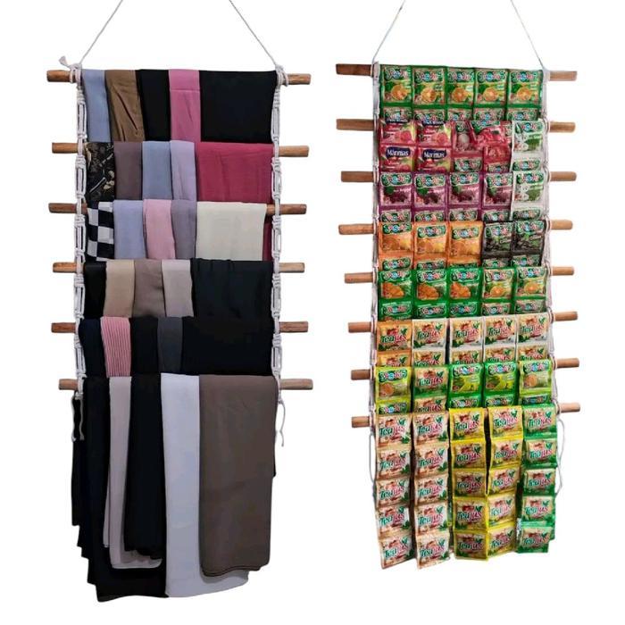 [] gantungan kayu tali macrame rak gantungan hijab tali macrame aesthetic terlaris Kayu