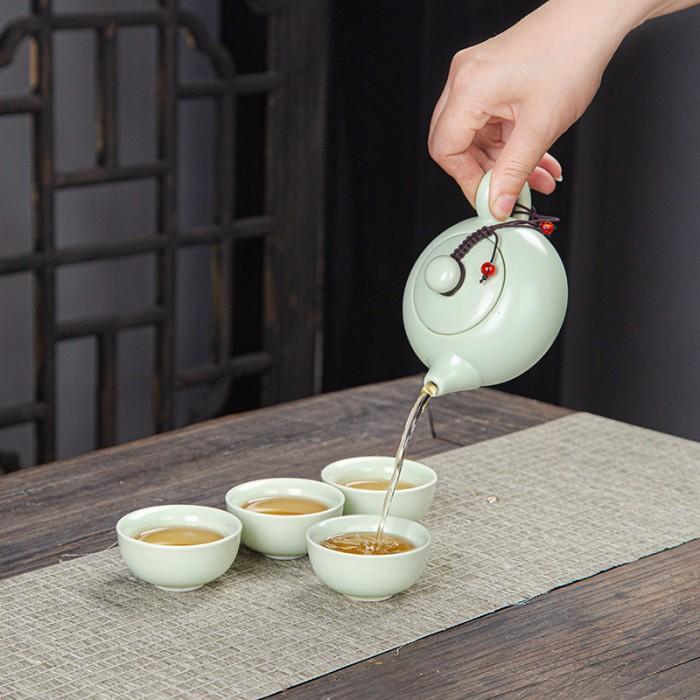 Chinese Tea Pot Set Antique Teko Teh China 4 Cangkir Keramik