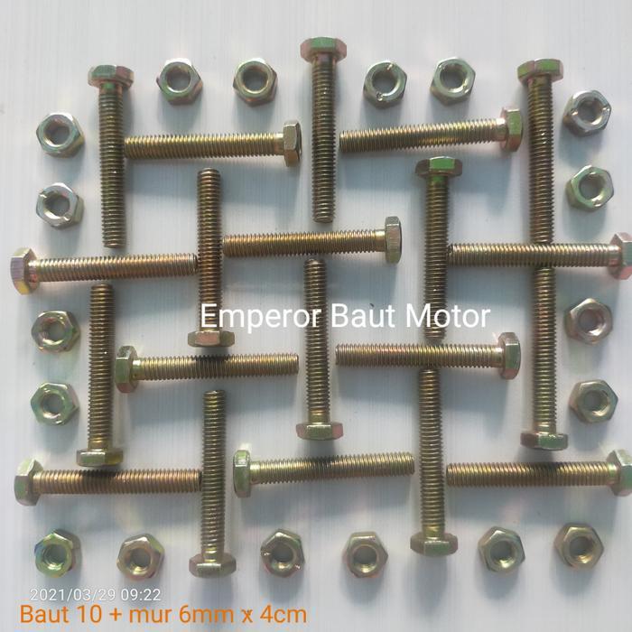 Baut 10 + Mur 6mm x 4 cm Isi 100 Pcs