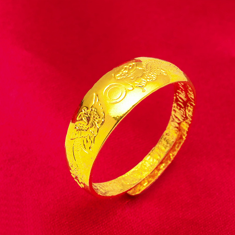 Dragon Phoenix Pearl Couple Ring 24K Gold AU999 - Dragon-phoenix shape, pearl design, soft luster,