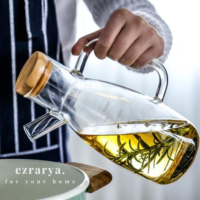 Botol Minyak Kaca Tempat Minyak Goreng Tutup Kayu Aesthetic 700 Ml