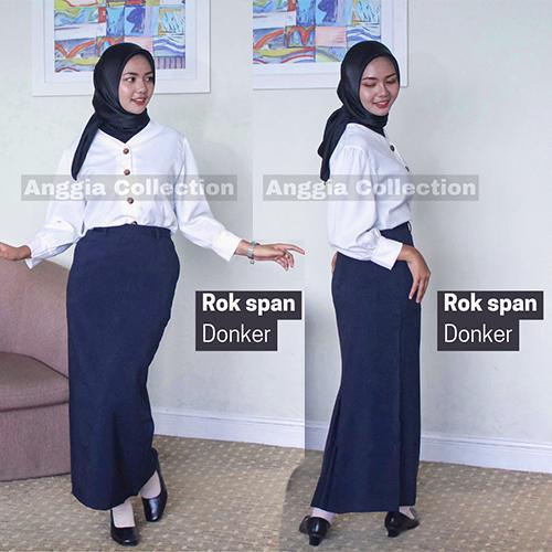 READY ROK SPAN/ROK KERJA WANITA/ROK FORMAL warna Dongker Hitam Maroon Milo Milo Bintik Kancing Karet