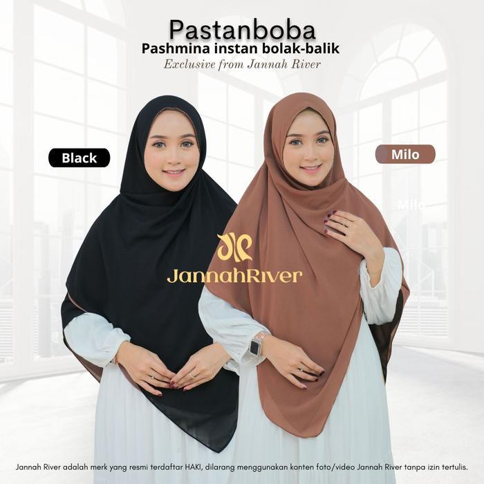 Sedia PASTANBOBA Pashmina Instan Bolak-balik 1 Jilbab 2 Warna Jannah River Bahan Ceruty Baby Doll