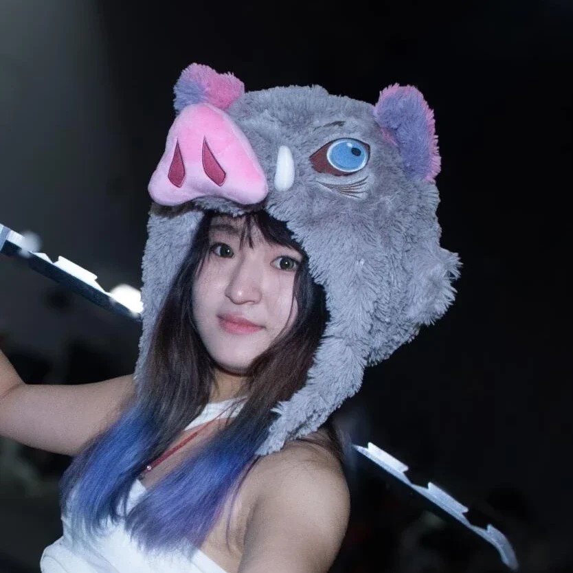 Cute Funny Wild Boar Head Plush Hat Hashibira Inosuke Warm Hat Cosplay Prop Winter Headgear Xmas