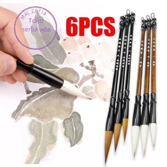6 Pcs Kuas Tulis Kaligrafi China Maobit Cina Bulu/Kuas Kaligrafi Cina