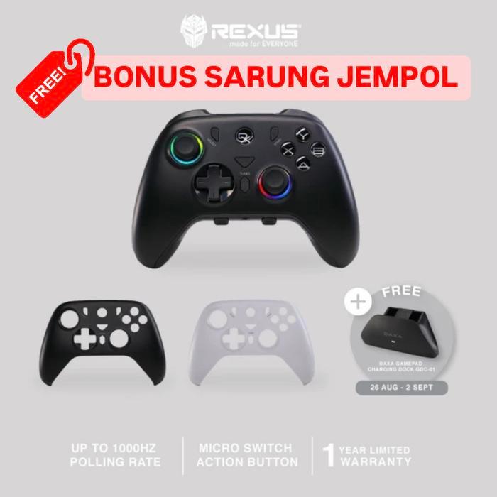 Rexus Daxa AX7 Cygnus + Charging Dock Gamepad DX-AX7 Dual Connection Wireless + Wired Joystick Game