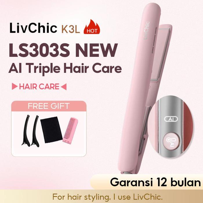 LivChic LS303S 2IN1 Catok Rambut 45MM dengan 60 Juta Ion Negatif dan Fungsi Infrared Sisir AI