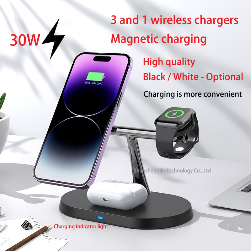 Qi2 Wireless Charging Station 30W Fast Charging 3in1 Wireless Charger for iPhone 16 15 14 13 12