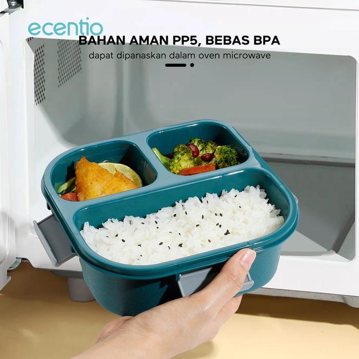 ecentio kotak makan 1.1L lunch box&tas bekal set anti bocor BPA free