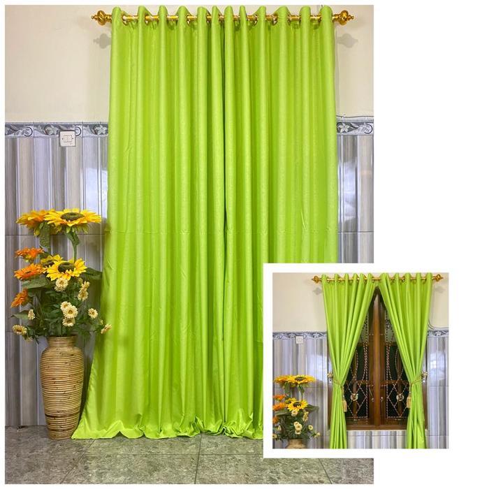 Gorden Jendela Pintu Minimalis Polos Embos Warna Hijau Muda Smokring 12 Lubang