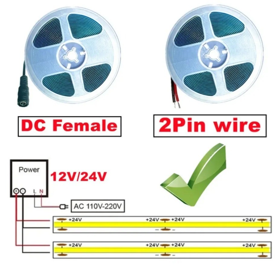 COB LED Strip Lights 12V 24V 10M 5M 3M 2M 1M 320LEDs/M High Density Flexible LED Tape 3000K 4000K