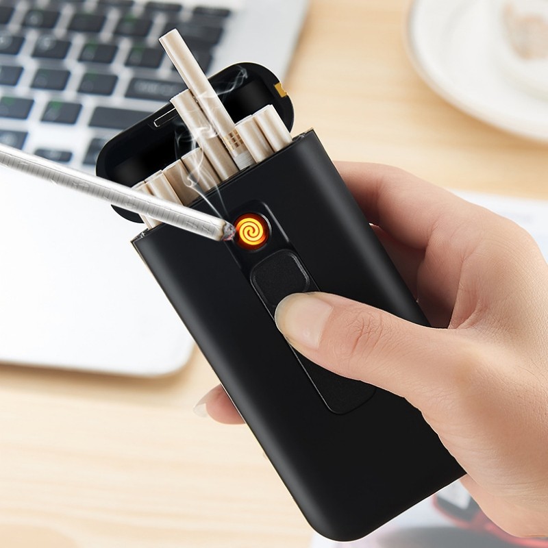 2-in-1 Interchangeable Tungsten Cigarette Case USB Charging Lighter Regular 20 Cigarettes Portable