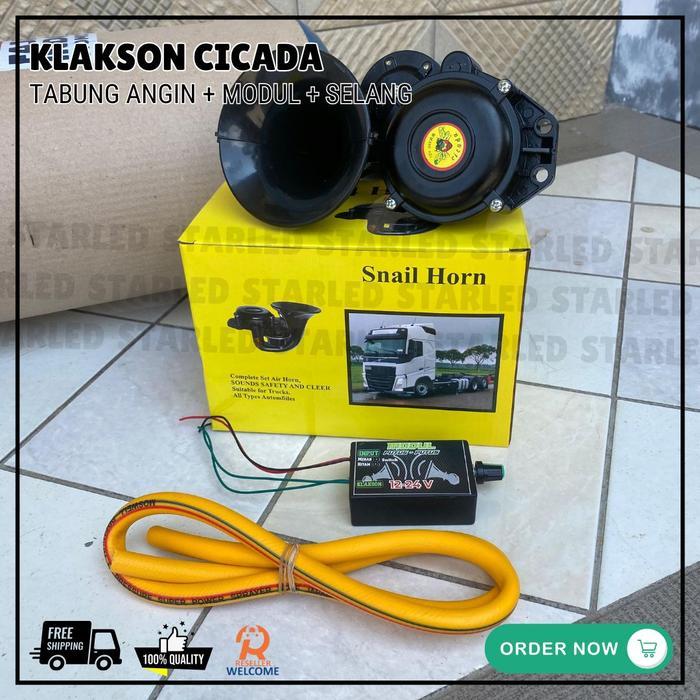 1 Set Klakson Truk Volvo Scania Klakson Truk Keong Komplit Klakson Angin Fulset Tabung Angin 12 Volt