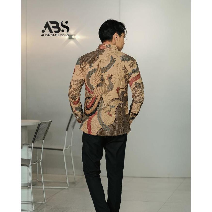 ALISA BATIK SOLO SLIMFIT Motif Rajendra Kemeja Batik Solo Sragen Atasan Pria Lengan Tangan Panjang