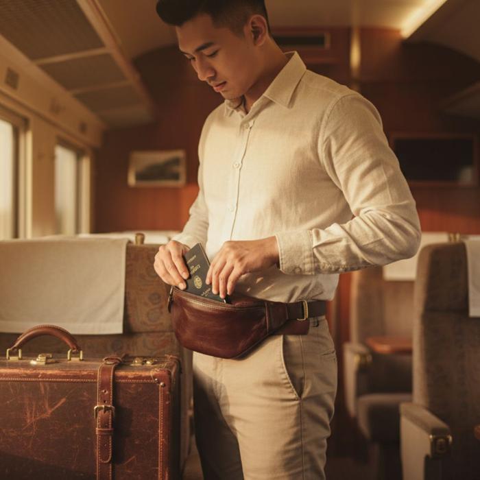 Tas Pinggang Pria Ishiya Germanic Tas Pinggang Selempang Kecil Kulit Asli Pria Wanita Ishiya