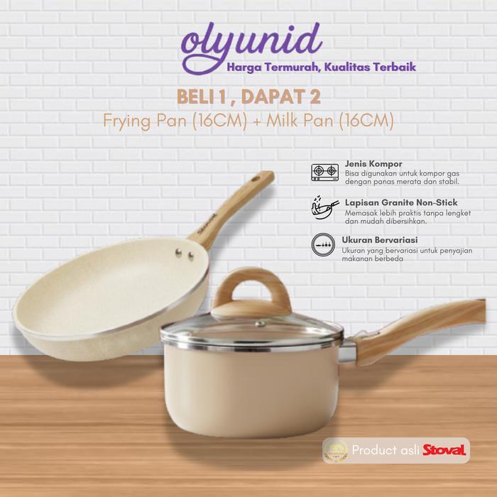 (Big Discount) Stoval Frying Pan 16 Cm + Milk Pan 16 Cm Granite Coating Anti Lengket Panci Tutup