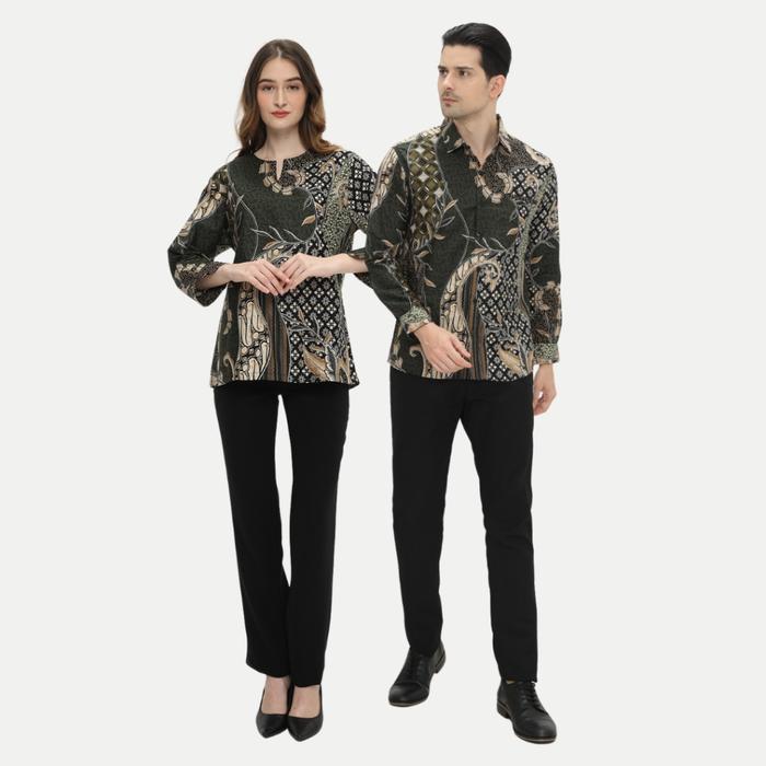 Batik Couple Atasan Batik Pria dan Wanita Hijau Sage OLR221
