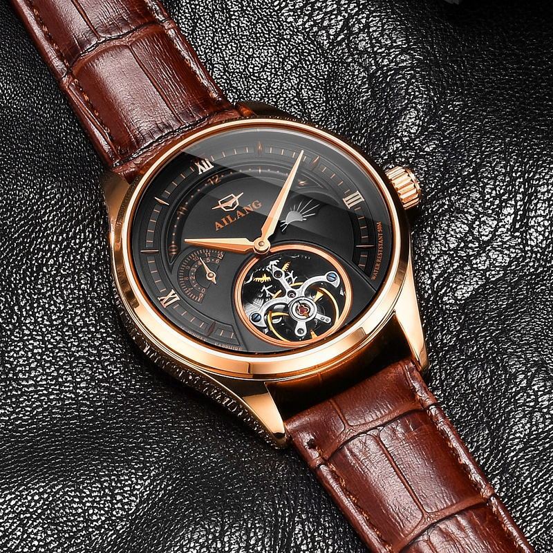 AILANG Automatic Mechanical Watches Mens Watches Top Brand Luxury Sapphire Genuine Leather Original