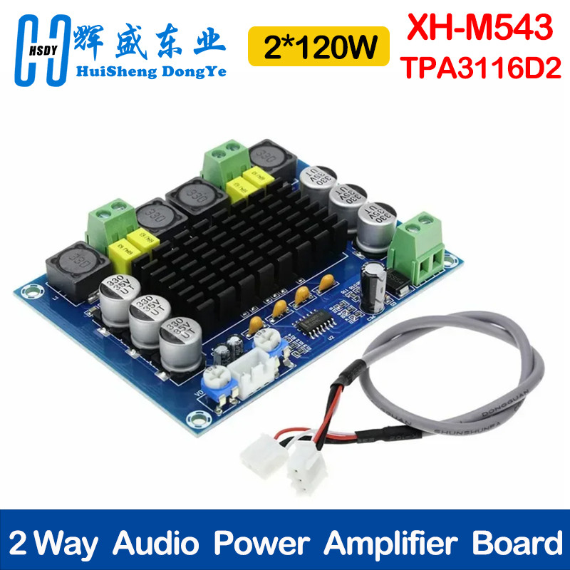 Terbaru XH-M543 TPA3116D2 2*120W Dual Channel Digital Stereo Audio Power Amplifier Board High Power 
