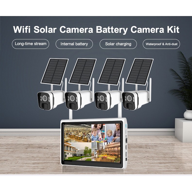 4 Channel Wireless Camera Nvr Solar Free Cloud Storage Wifi Cctv Kit Security Camera