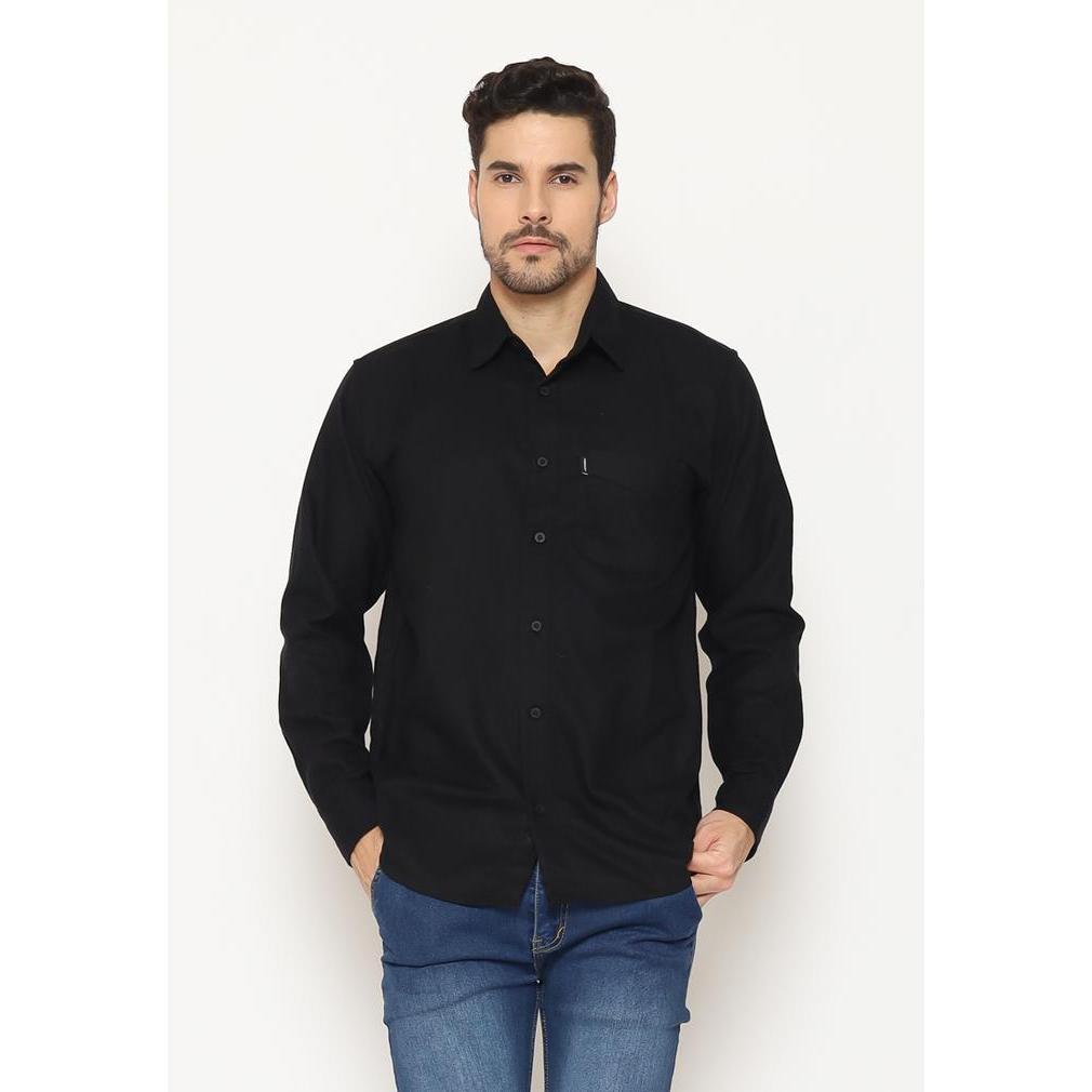 HEMMEH Kemeja Flanel Polos Hitam Kemeja Flanel Pria Polos Hitam Kemeja Flanel Lengan Panjang Hitam