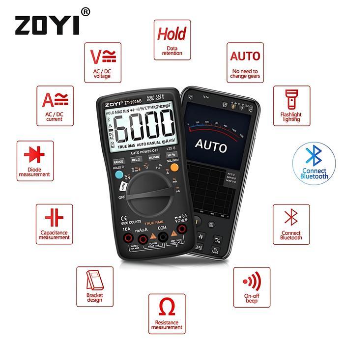 Murah Zoyi Zt-300Ab True Rms Ncv Upgrade Auto Mutlitester Bluetooth Digital