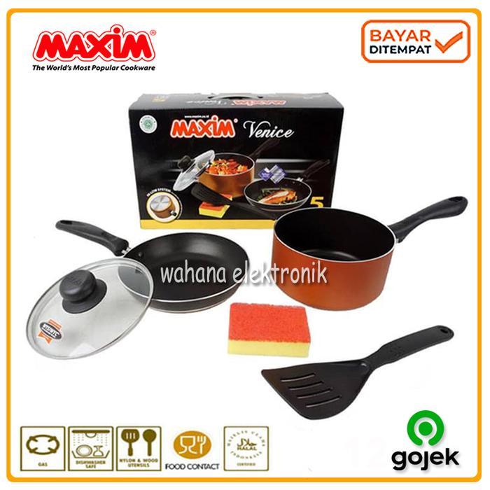 Maxim 5 Pcs Venice Set Wajan/Panci/Spatula/Spon/Tutup Kaca