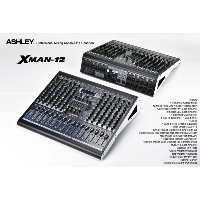 Mixer Audio 12 Channel Ashley XMAN12 XMAN-12 Efek Reverb Bluetooth USB