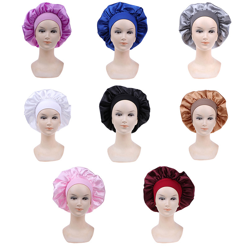 Long Hair Care Women Satin Bonnet Cap Night Sleep Hat Silk Head Wrap Adjust Shower Caps