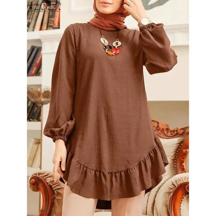 Sale- Atasan Baju Muslimah Tunik Polos Basic Lengan Panjang Model Rempel Bawah Terbaru - Wanita