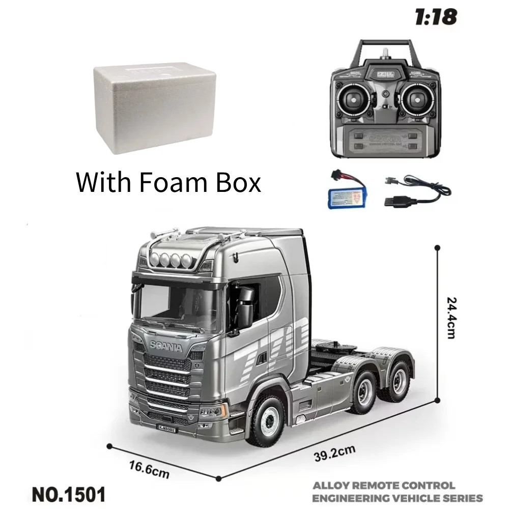 Truk RC Skala 1/18 HUINA 1501 770S Scania Alloy Tractor dengan Lampu dan Suara, Remote Control 2.4G 
