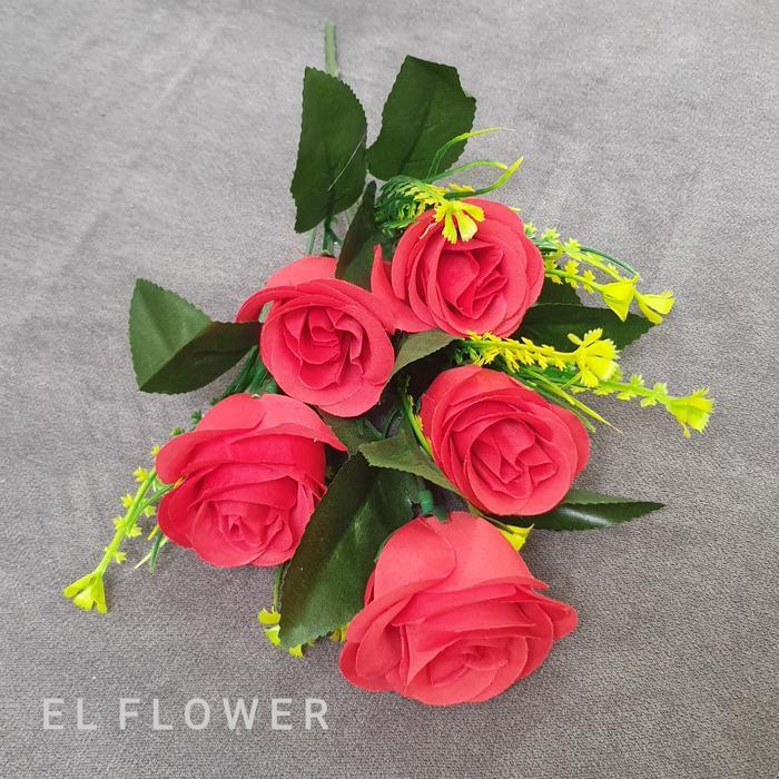 Mawar 5 Kuntum Bunga Artificial Dekorasi Pelaminan Handbouquet