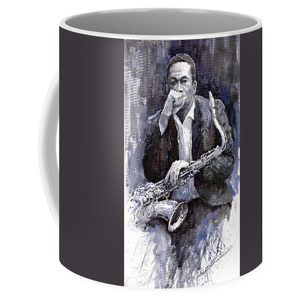 Mug Kopi Jazz Saxofonis John Coltrane Hitam Jazz Saxophonist John Coltrane black Coffee Mug