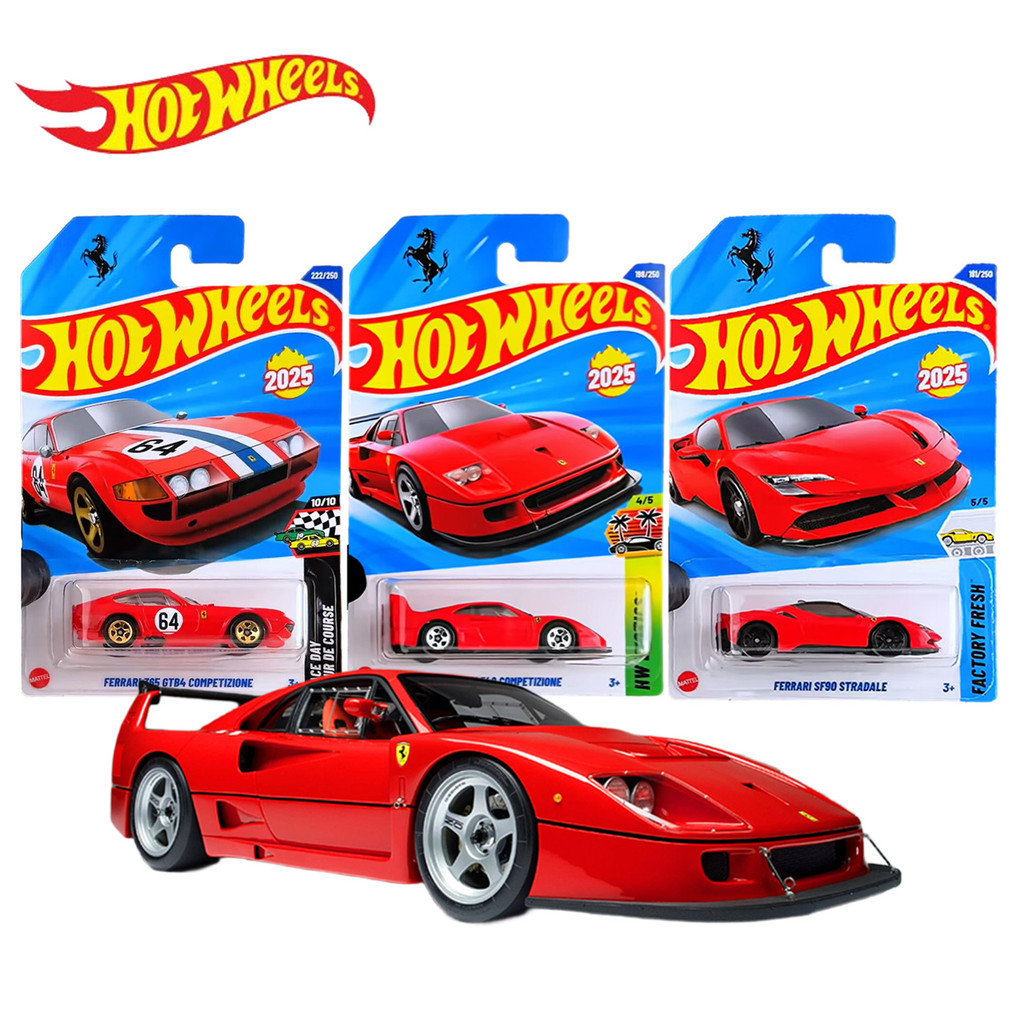 Hot Wheels 2025 C4982 Ferrari Set - Ferrari SF90/F40/365 Alloy Car Models, 1:64 Diecast Racing Cars