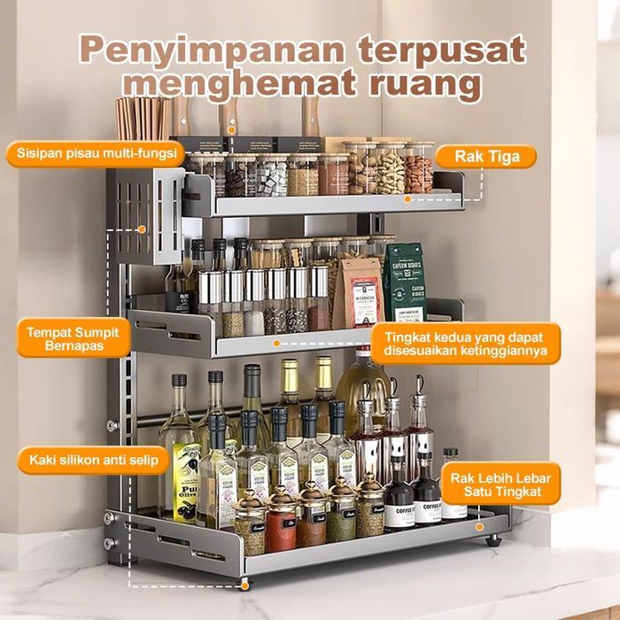 Rak Bumbu Dapur Rak Dapur Serbaguna 30/40/50cm Rak Botol Bumbu Rak Botol Bumbu Dapur