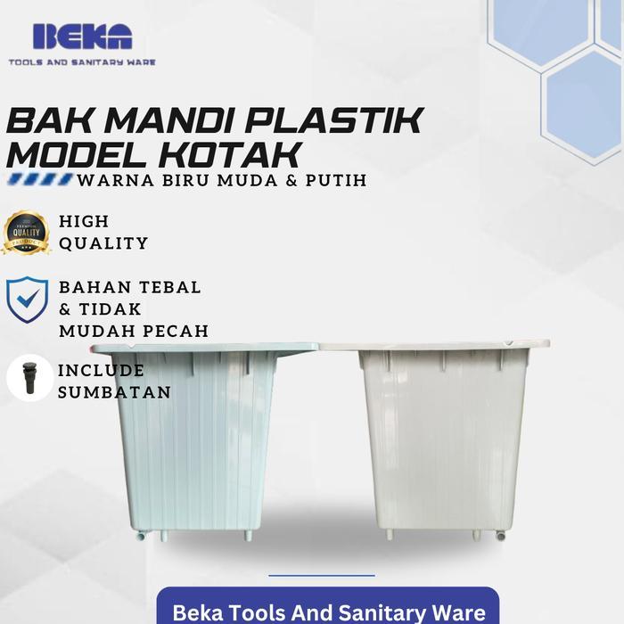 Bak mandi plastik kotak / segi 4 dengan kotak sabun Kapasitas est 120 L