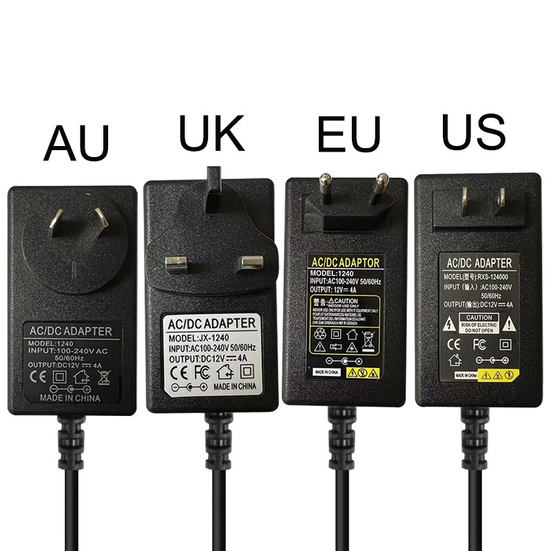 12V 4A Power Supply Adapter US EU AU UK Plug in DC Converter 100-240V AC to DC 12V 48W 4000mA