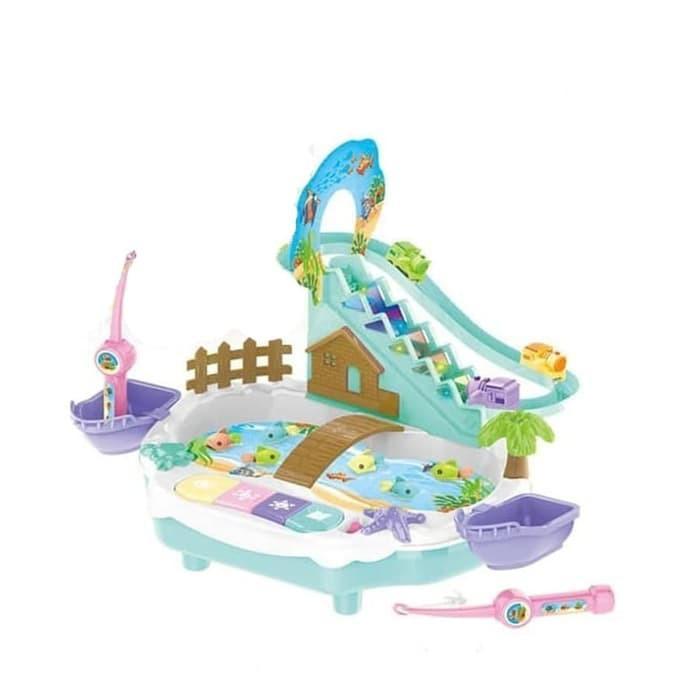 HAPPY FISHING 9939/41 Mainan Anak Fishing Game 2in1 Pancing Ikan & Track Seluncuran Buah Lampu