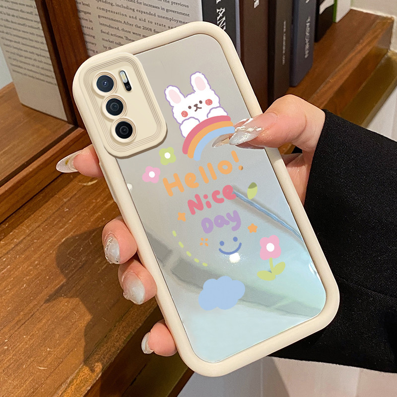 Casing Hp OPPO A16 OPPO A16s OPPO A54s Case Casing Graffiti pelangi kelinci Pola Kasus cermin tangga