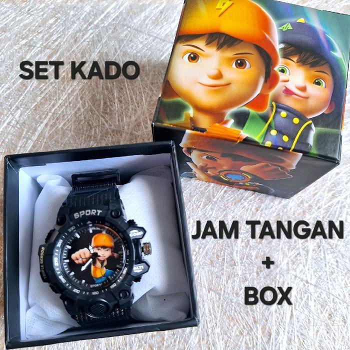 Premium Set Kado Jam Tangan Sport + Box Anak Cowok Karakter Untuk Hadiah Original