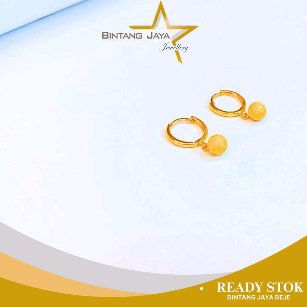 Anting Emas Jepit Roda Bola Pasir - Kadar 16K - Berat 1,57gr - Detail bola pasir yang berkilau canti