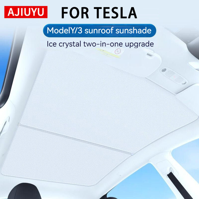 AJIUYU Atap Kerai Mobil untuk Model Tesla 3 Y 2021-2023 Peningkatan Gesper Kain Es Atap Kaca Pelindu