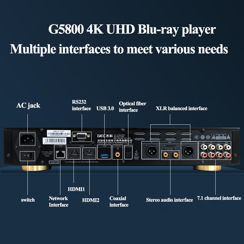 GIEC G5800 4K UHD Blu-ray player DVD player HD hard disk player for home With hard disk compartment